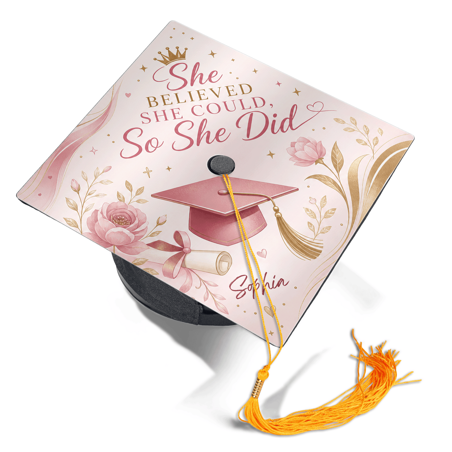 Personalized She Believed She Could So She Did Graduation Cap Topper