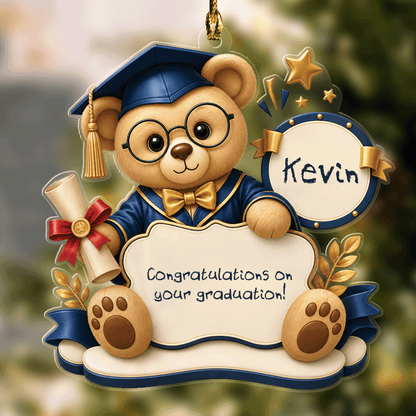 Personalized Graduation Teddy Bear Acrylic Ornament with Name