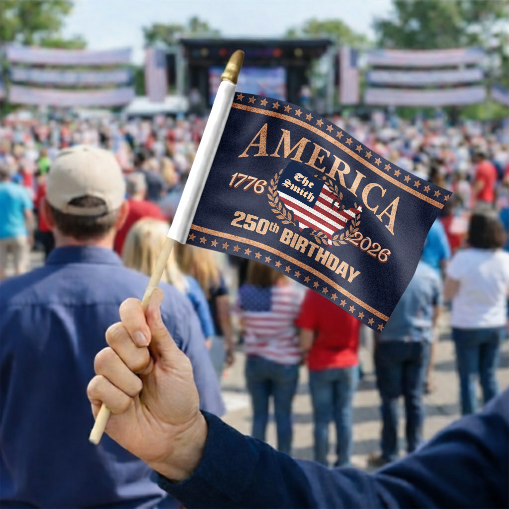 America 250 Birthday Handheld Flag – Personalized USA Patriotic Flag 1776–2026