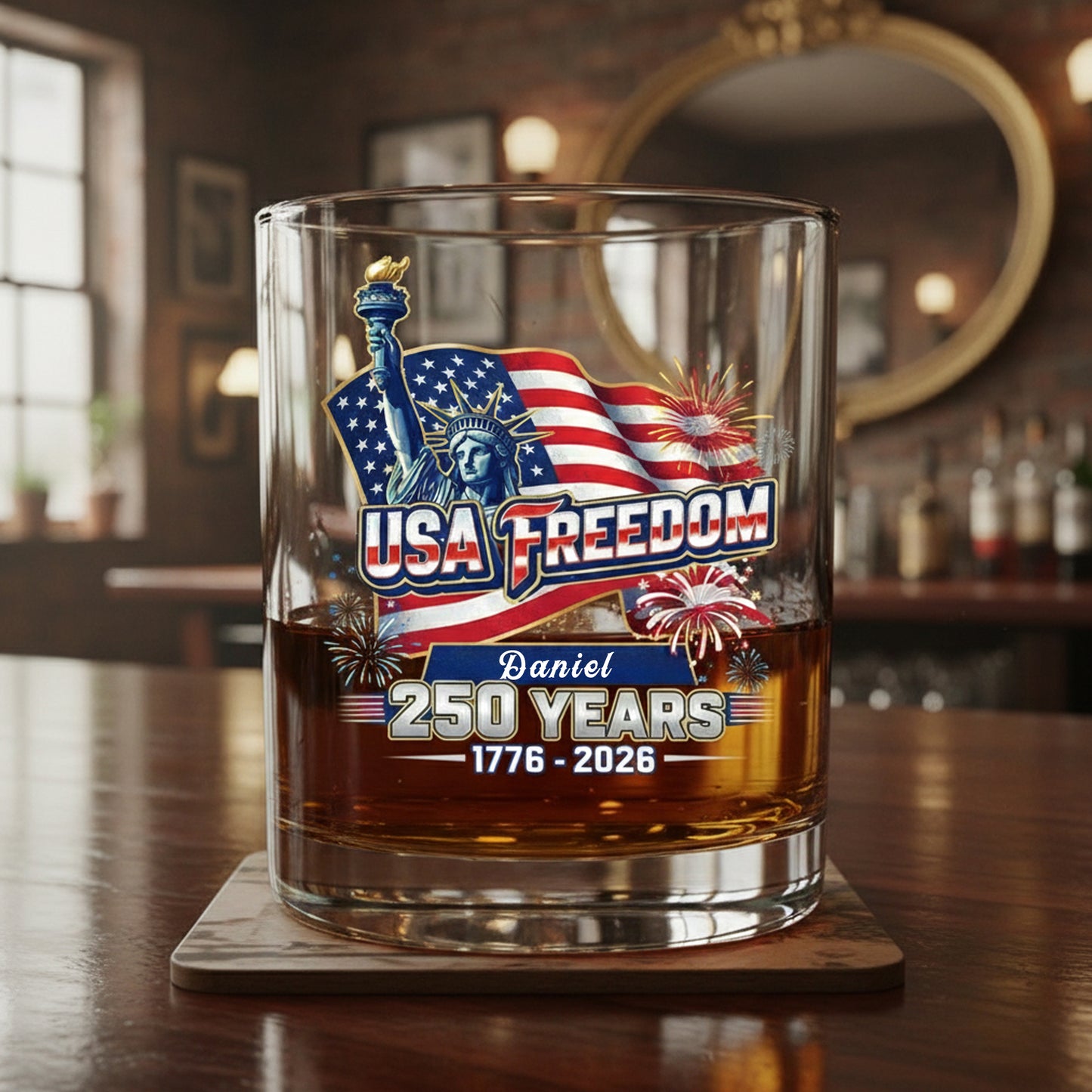 America 250 USA Freedom Liberty Whiskey Glass