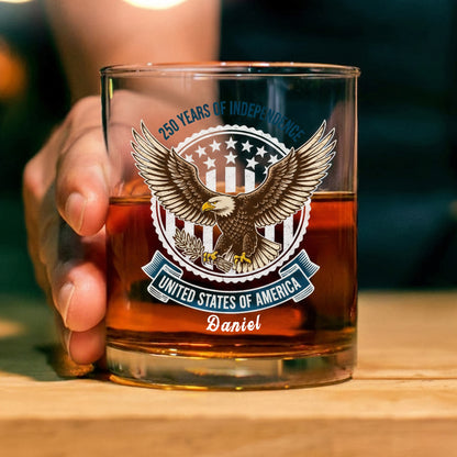 America 250 Years of Freedom Patriotic Eagle Flag Whiskey Glass