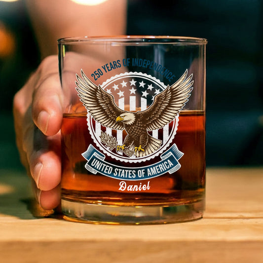America 250 Years of Freedom Patriotic Eagle Flag Whiskey Glass