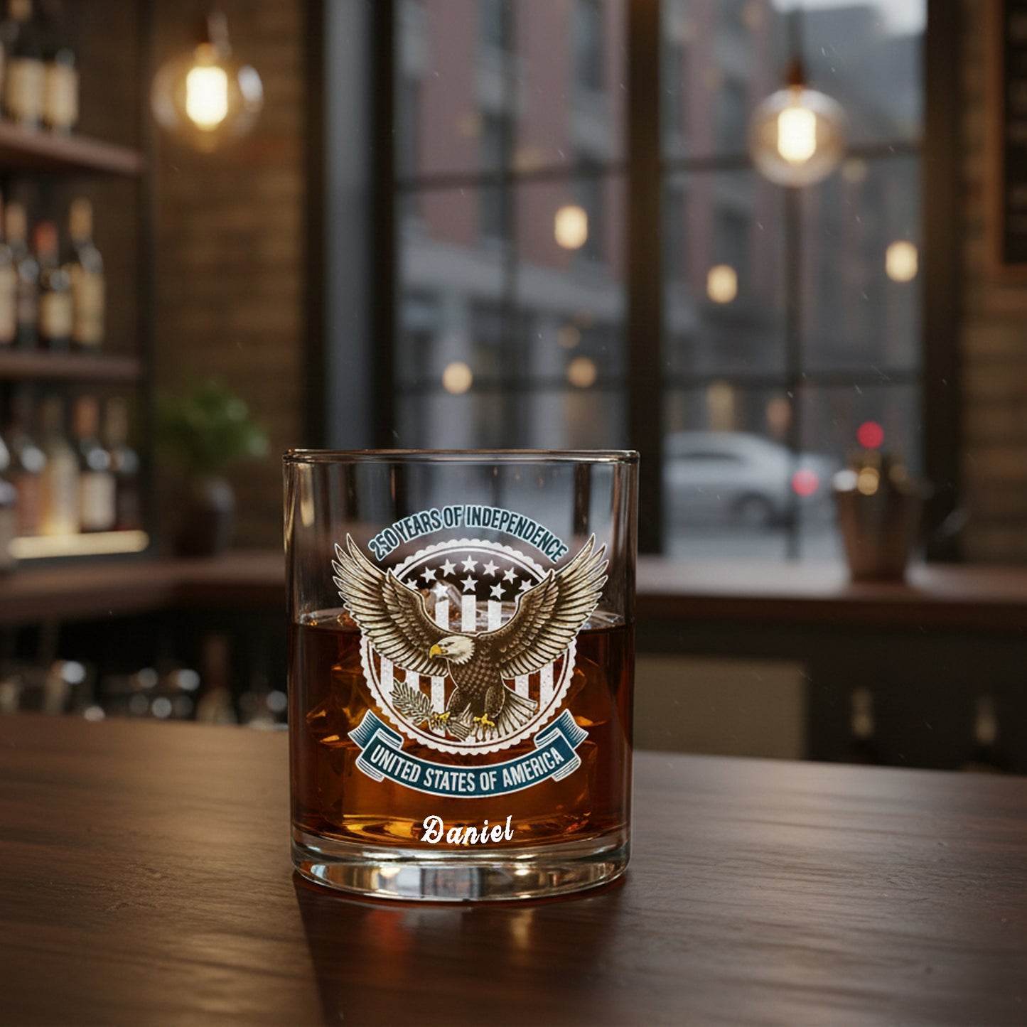 America 250 Years of Freedom Patriotic Eagle Flag Whiskey Glass
