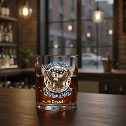 America 250 Years of Freedom Patriotic Eagle Flag Whiskey Glass