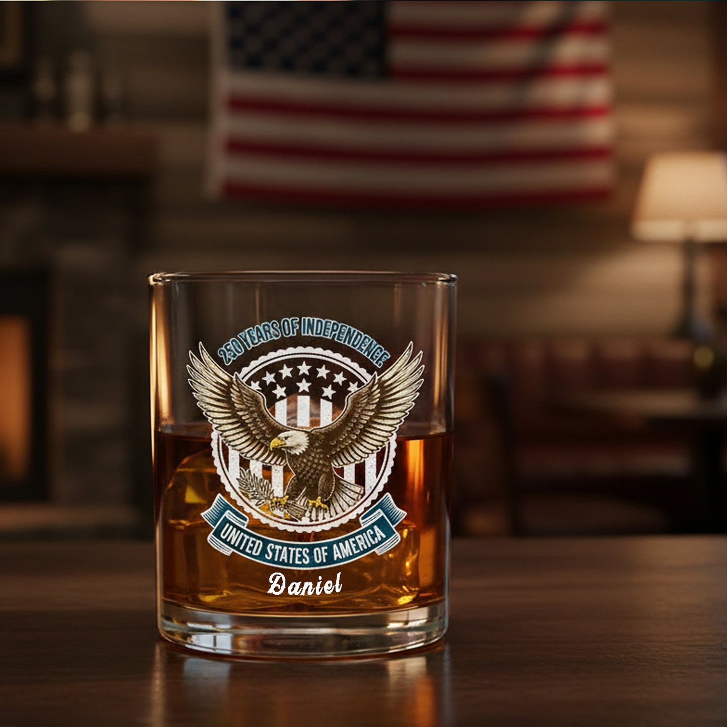 America 250 Years of Freedom Patriotic Eagle Flag Whiskey Glass