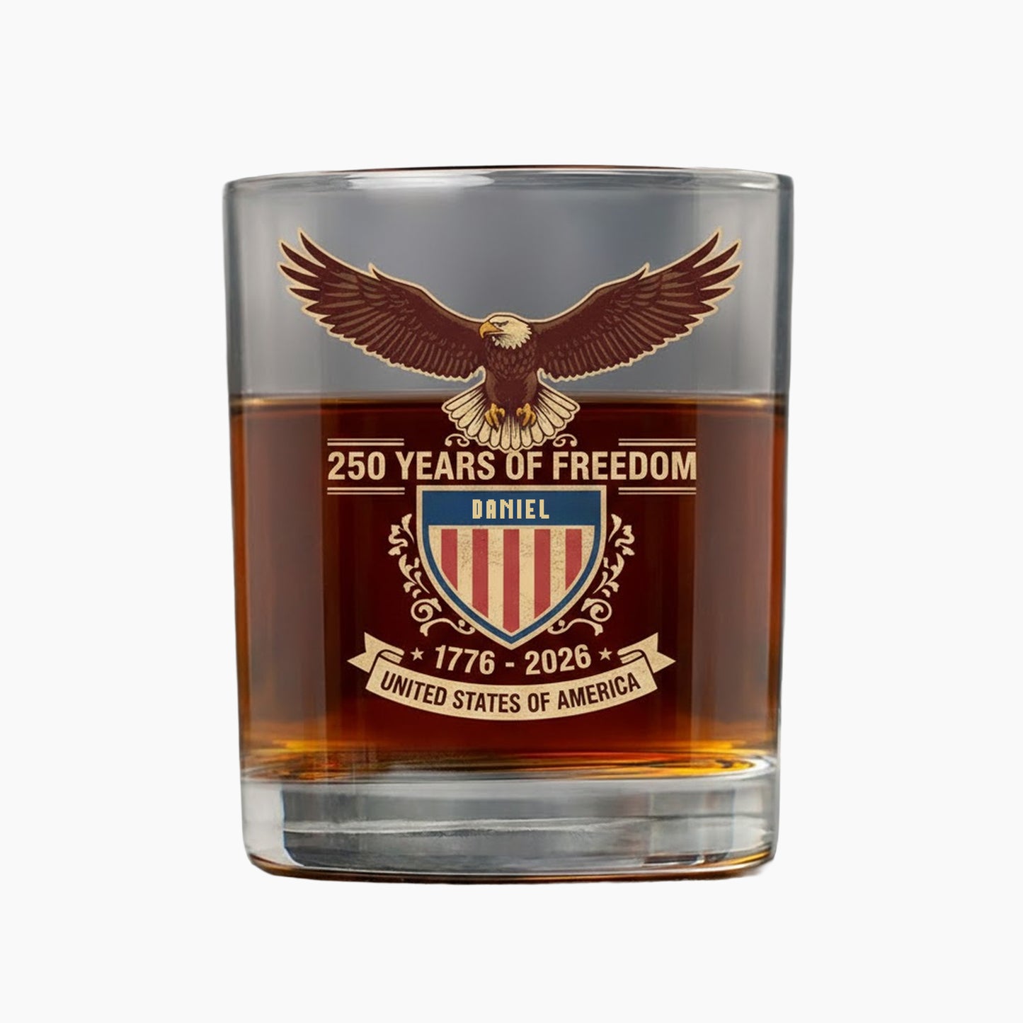 America 250th Birthday US Flag 250 Years We The People Whiskey Glass