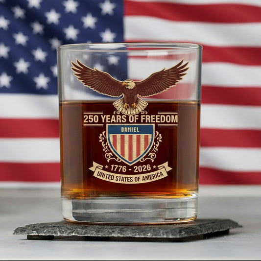 America 250th Birthday US Flag 250 Years We The People Whiskey Glass