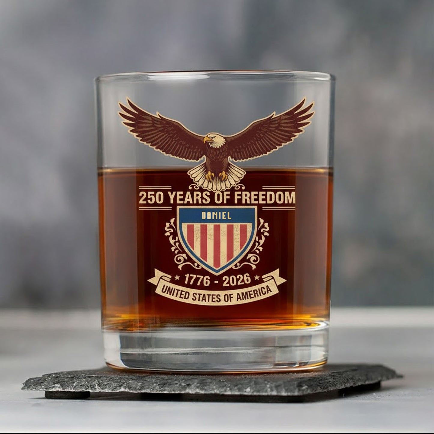 America 250th Birthday US Flag 250 Years We The People Whiskey Glass