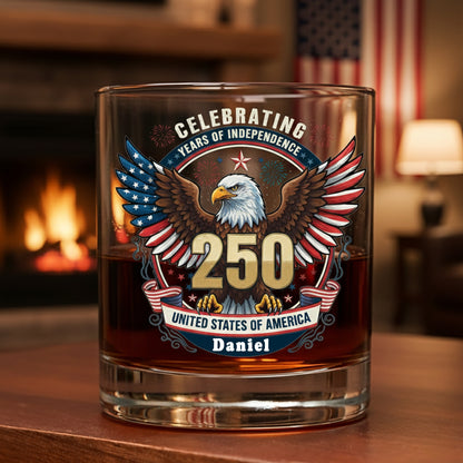 America 250 Years Eagle Independence Day Patriotic Whiskey Glass