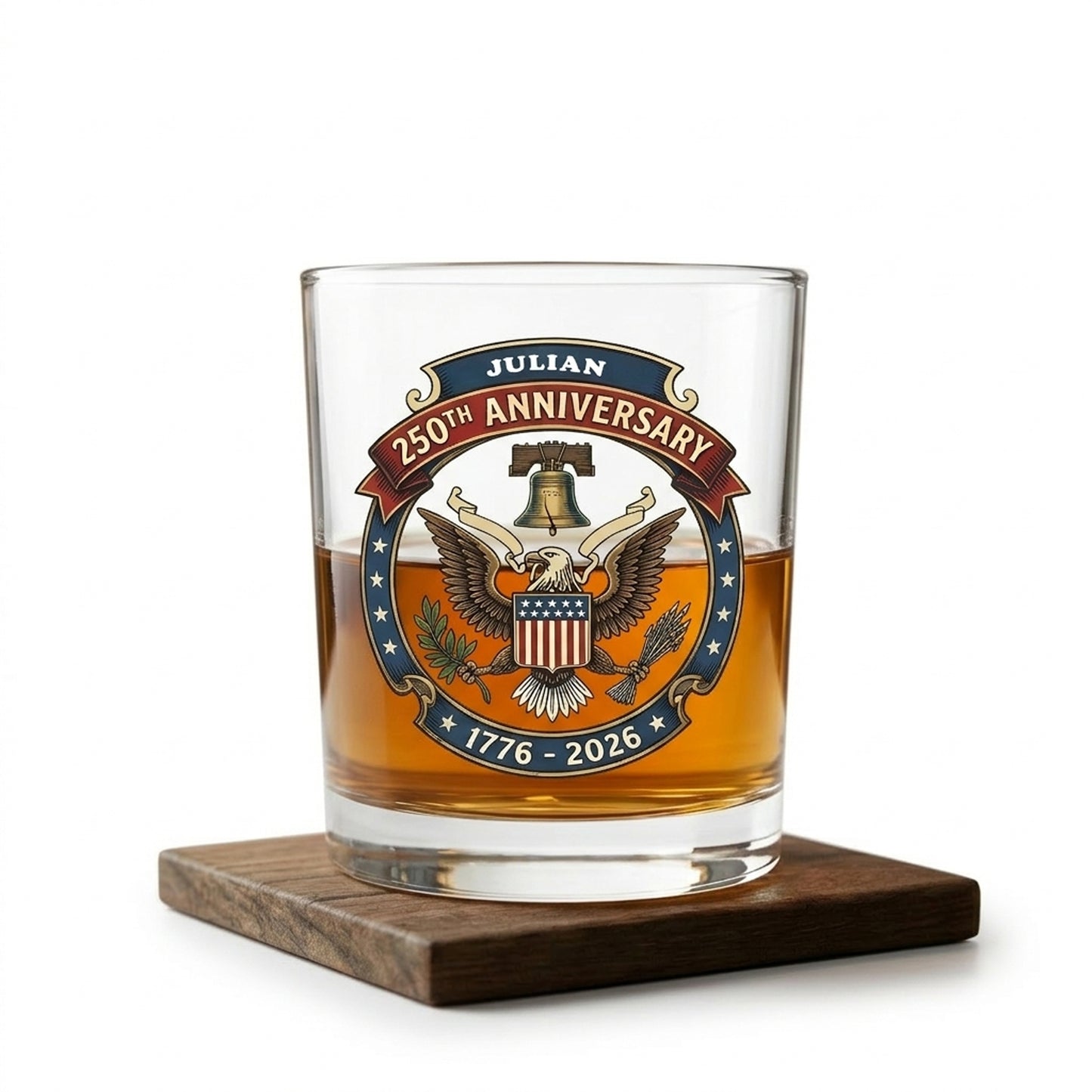 American Eagle and US Flag 250th Birthday USA Whiskey Glass