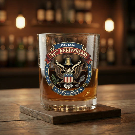 American Eagle and US Flag 250th Birthday USA Whiskey Glass