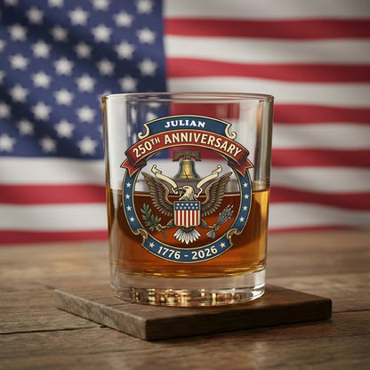 American Eagle and US Flag 250th Birthday USA Whiskey Glass