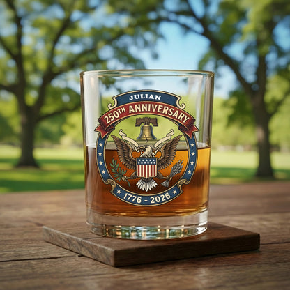 American Eagle and US Flag 250th Birthday USA Whiskey Glass