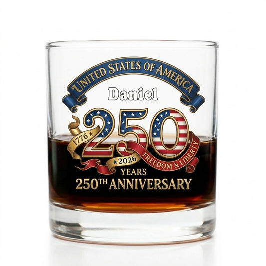 American Pride Patriotic 250th Anniversary Eagle 1776–2026 Whiskey Glass