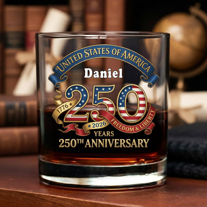 American Pride Patriotic 250th Anniversary Eagle 1776–2026 Whiskey Glass
