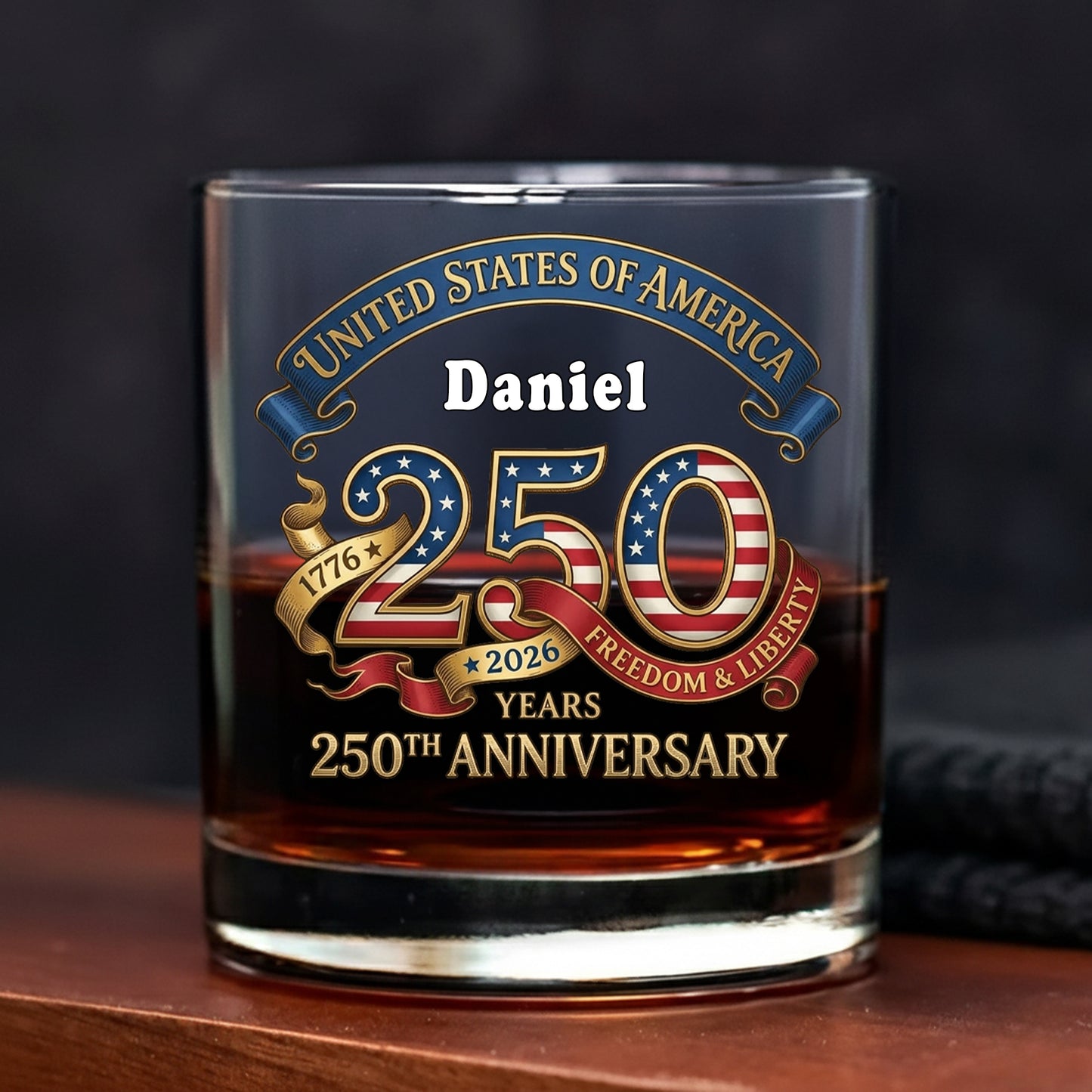 American Pride Patriotic 250th Anniversary Eagle 1776–2026 Whiskey Glass