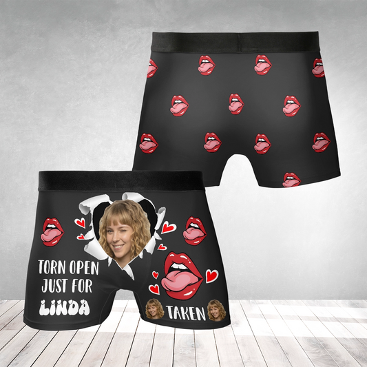Torn Open Just for You – Playful Funny Gift for Husband or Boyfriend – Personalized Photo Men’s Boxer Briefs