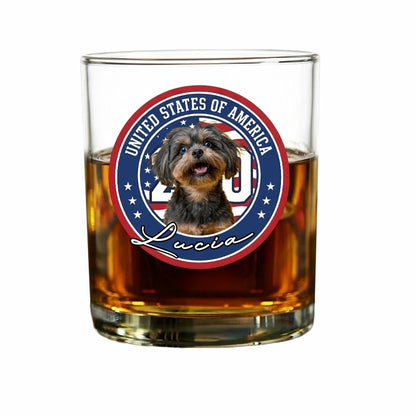 Celebrating America's 250th Anniversary With My Dog Custom Dog Photo Whiskey Glass
