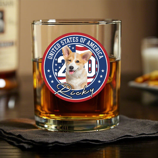 Celebrating America's 250th Anniversary With My Dog Custom Dog Photo Whiskey Glass