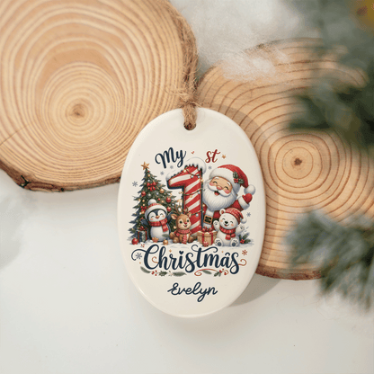 Personalized My 1st Christmas Oval Ceramic Ornament, Custom Name Baby Christmas Gift