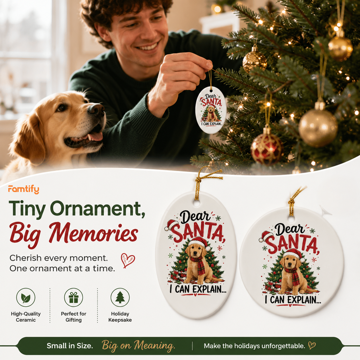 Personalized Dear Santa I Can Explain Pet Oval Ceramic Ornament, Custom Pet Photo Christmas Gift