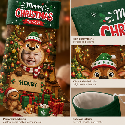 Personalized Christmas to You Reindeer Christmas Stocking, Custom Photo Holiday Gift
