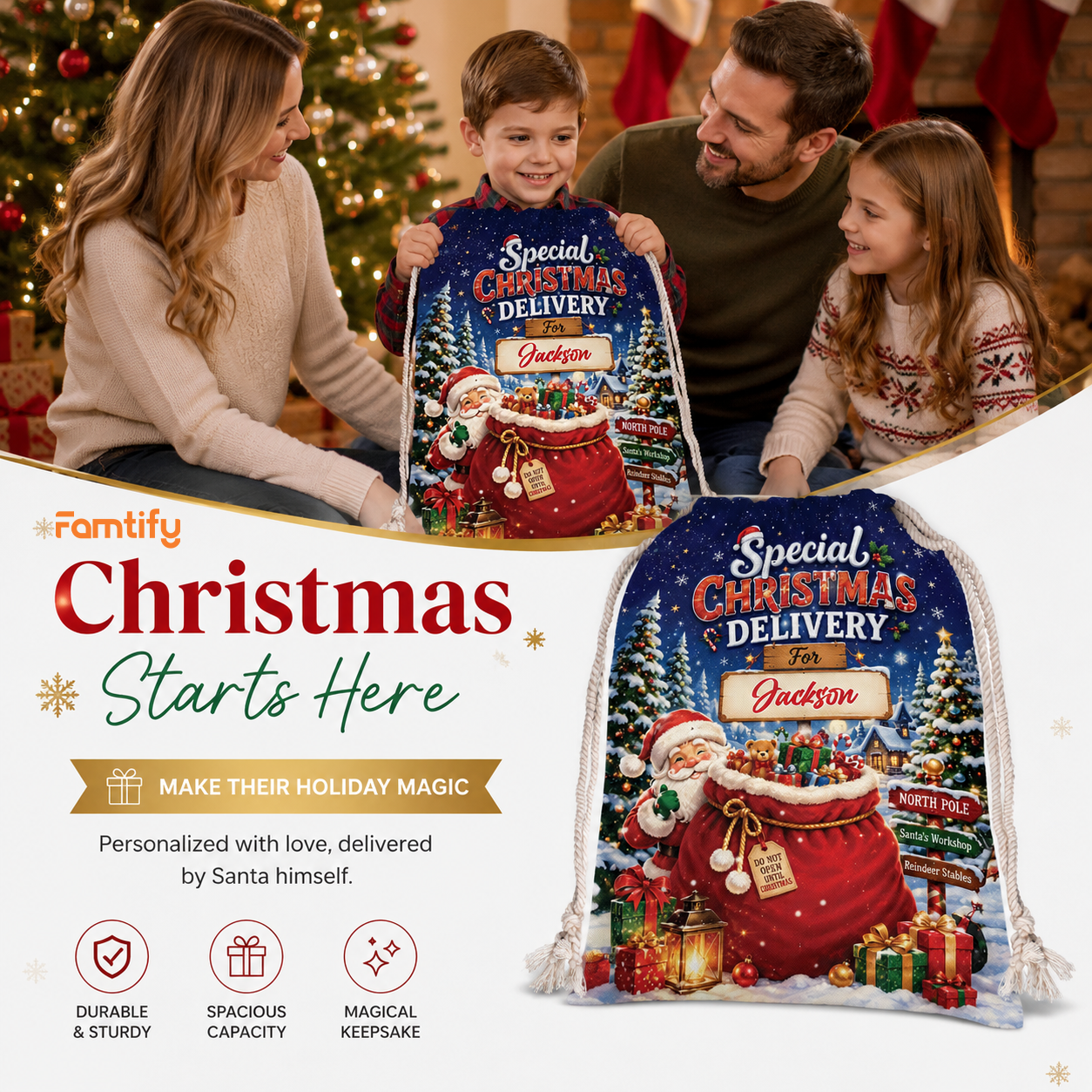 Personalized Special Christmas Delivery Christmas Sack, Custom Name Santa Gift Bag