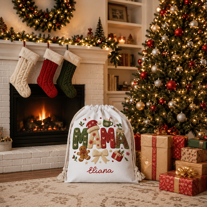 Personalized Mama Christmas Sack, Custom Name Santa Gift Bag