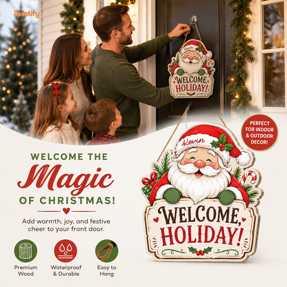 Personalized Santa Claus Custom Shape Wood Sign, Custom Name Welcome Holiday Cute Santa Claus Wooden Wall Hanging Decor for Christmas Home Entryway Door
