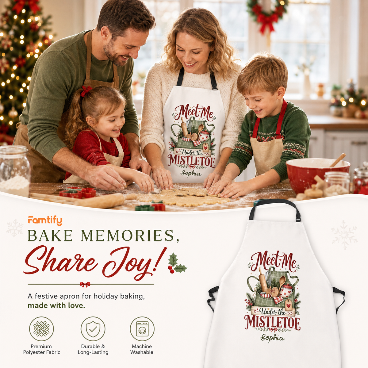 Personalized Christmas Mistletoe Apron, Meet Me Under the Mistletoe Baking Apron