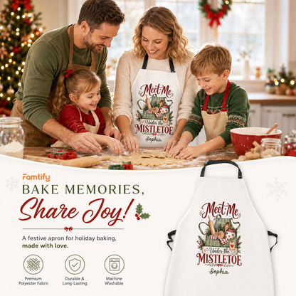 Personalized Christmas Mistletoe Apron, Meet Me Under the Mistletoe Baking Apron
