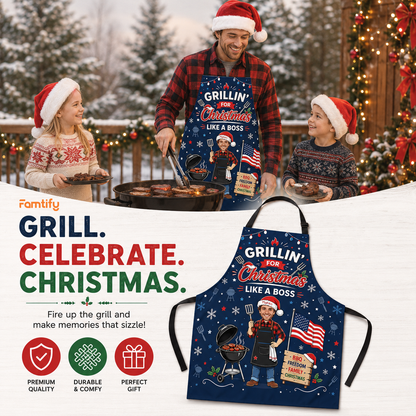 Personalized Christmas Grilling Apron with Custom Photo and Name