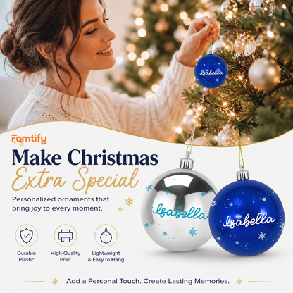 Personalized Name Christmas Ball Ornament - Silver Snowflake Shatterproof Holiday Bauble