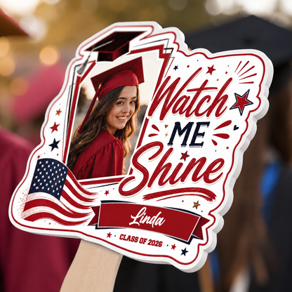 Personalized Watch Me Shine Custom Shape Photo Hand Fan with Photo, Name Graduation Party Fan
