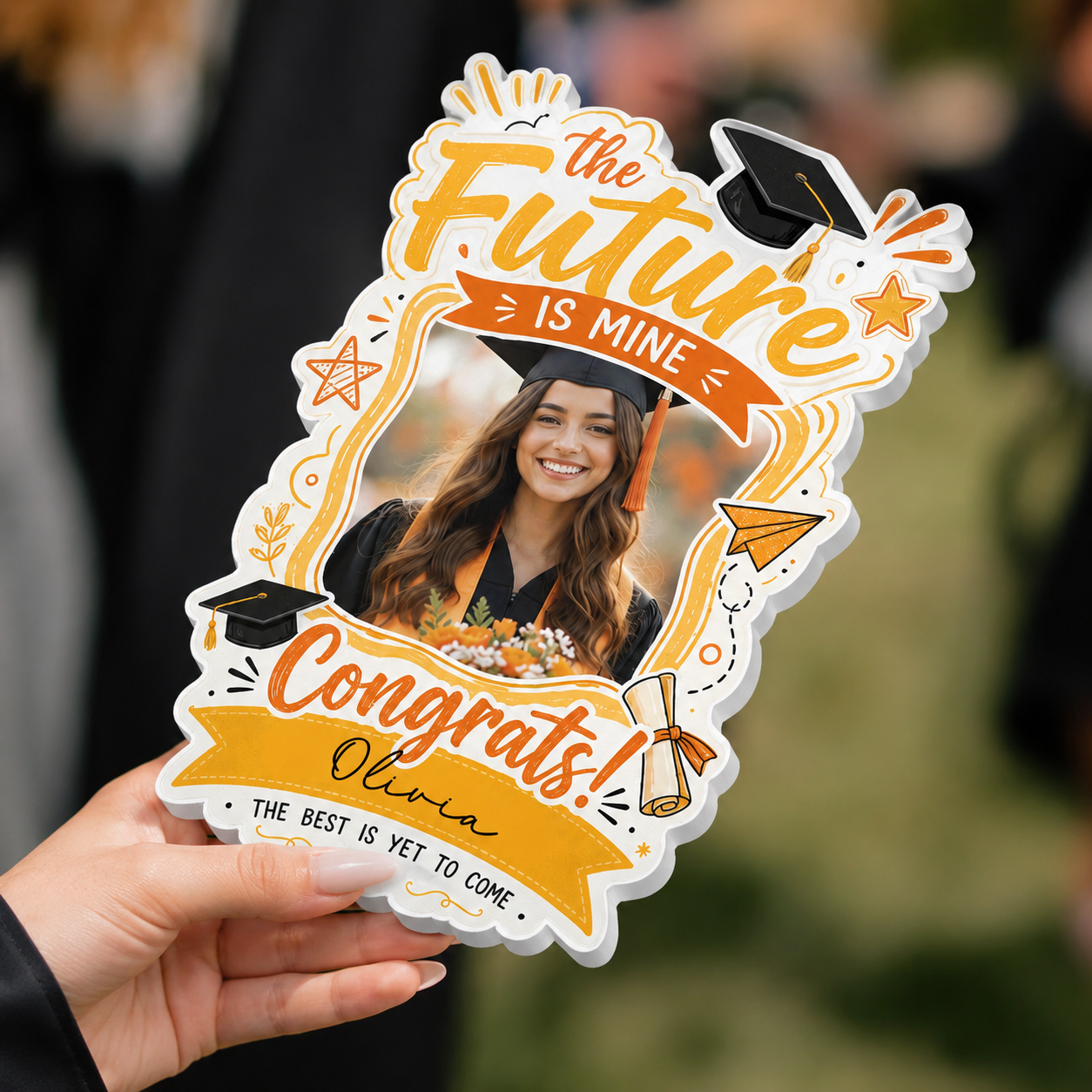 The Future Is Mine Custom Shape Hand Fan with Custom Name Graduation Party Fan
