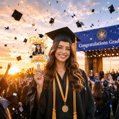 The Future Is Mine Custom Shape Hand Fan with Custom Name Graduation Party Fan