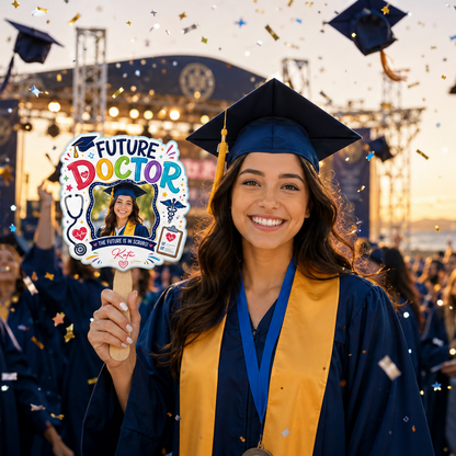Personalized Future Doctor Custom Shape Photo Hand Fan, Graduation Fan with Photo & Name