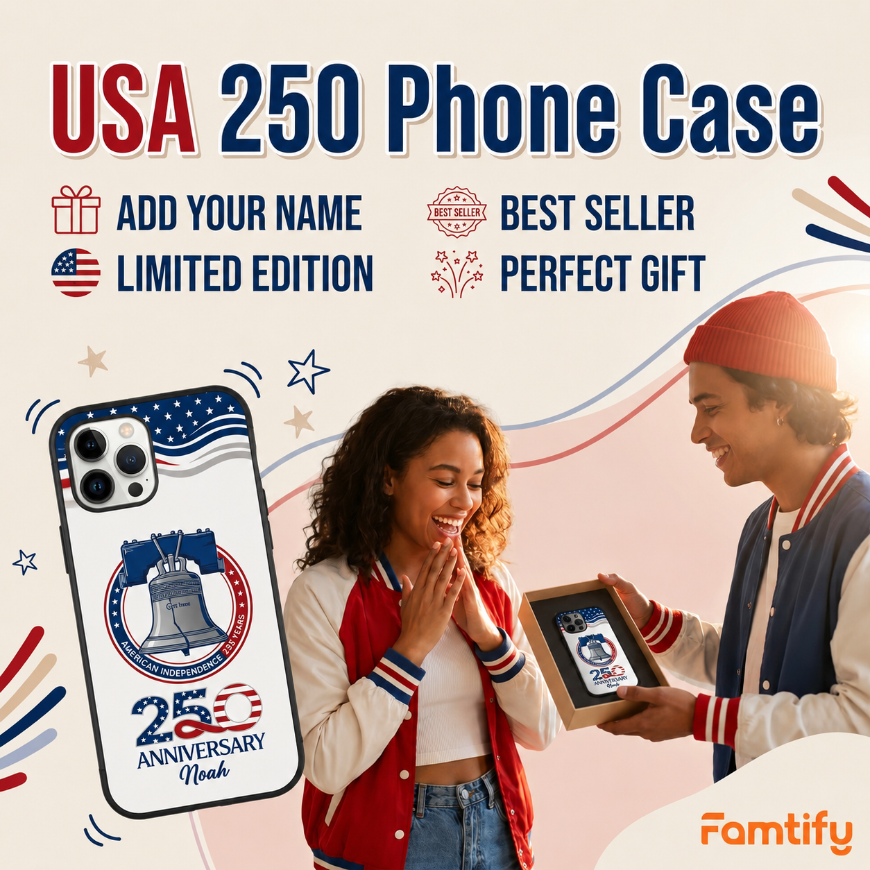Custom Name American Pride Patriotic 250th Anniversary Eagle 1776–2026 Phone Case
