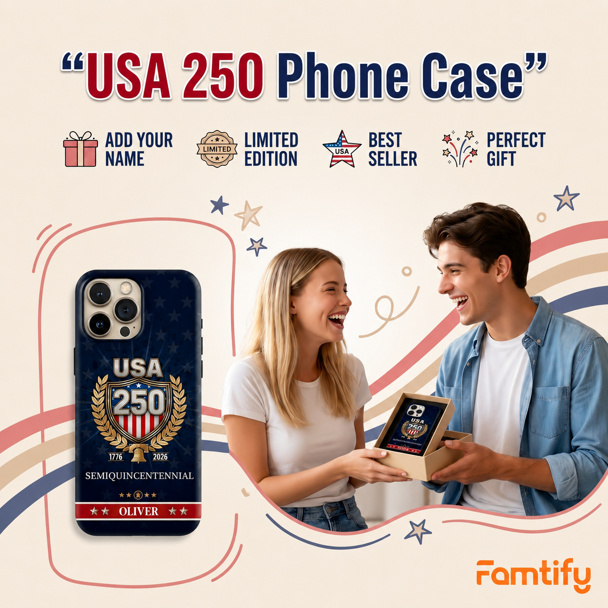 Custom Name Faith, Family & Freedom America 250 Years Patriotic Phone Case