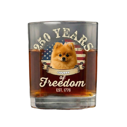 Custom Dog Photo 250 Years of Freedom EST. 1776 Whiskey Glass