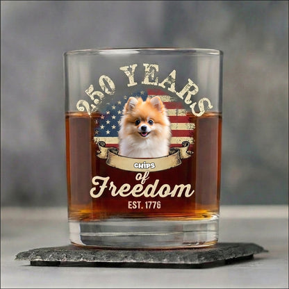 Custom Dog Photo 250 Years of Freedom EST. 1776 Whiskey Glass