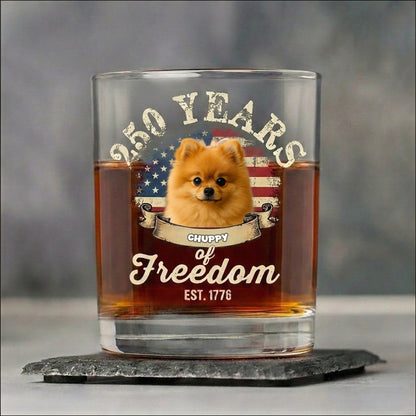 Custom Dog Photo 250 Years of Freedom EST. 1776 Whiskey Glass