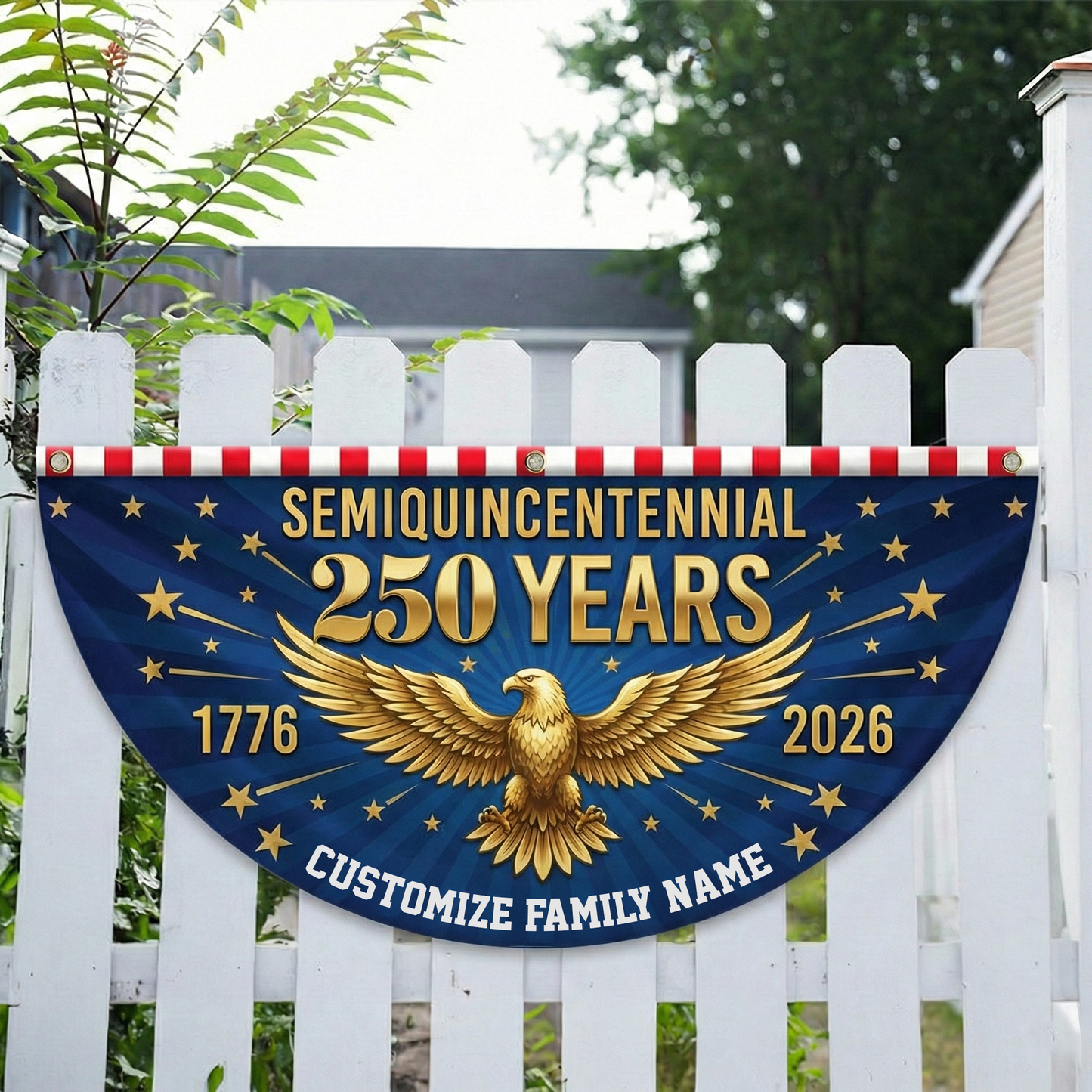 Custom Family Name 250 Years Semiquincentennial Non-Pleated Fan Flag
