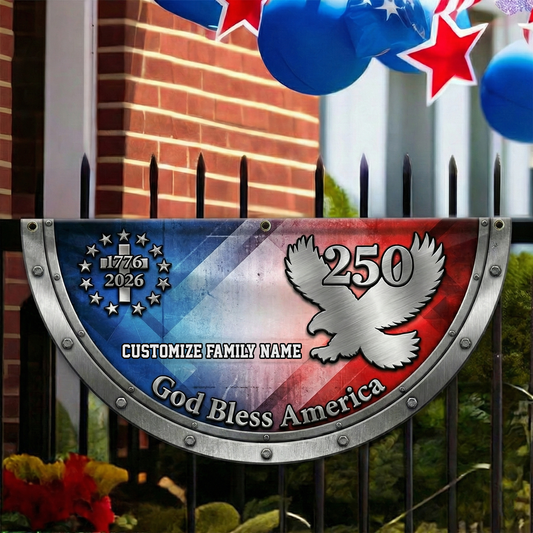 Custom Family Name 250th Patriot Eagle God Bless America Non-Pleated Fan Flag