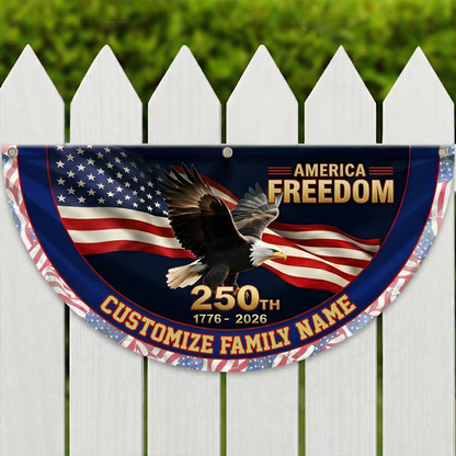 Custom Family Name America 250 1776–2026 Semiquincentennial Non-Pleated Fan Flag