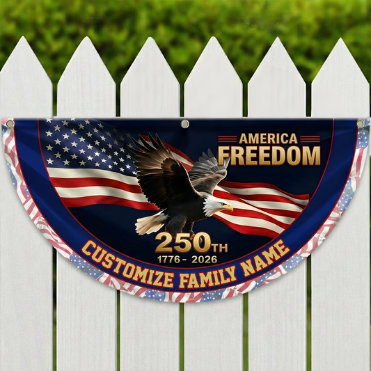Custom Family Name America 250 1776 - 2026 Semiquincentennial Non-Pleated Fan Flag