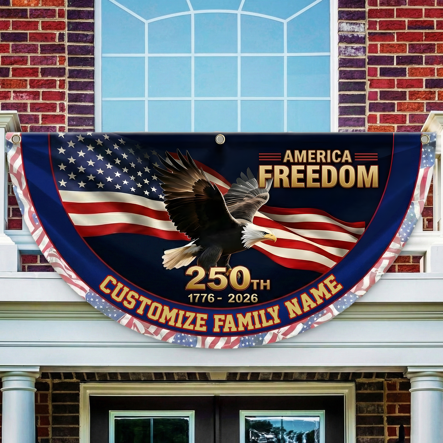 Custom Family Name America 250 1776–2026 Semiquincentennial Non-Pleated Fan Flag