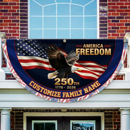 Custom Family Name America 250 1776–2026 Semiquincentennial Non-Pleated Fan Flag