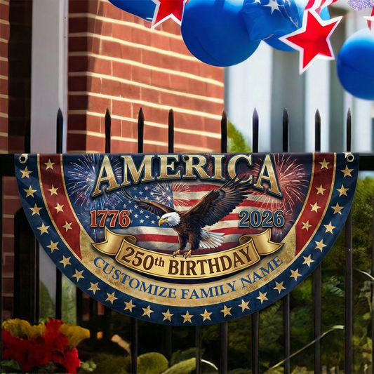 Custom Family Name America 250 Birthday 1776-2026 Non-Pleated Fan Flag