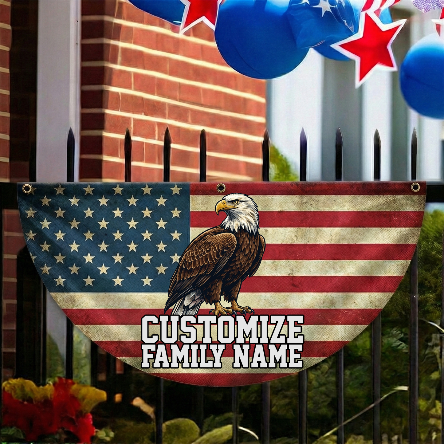 Custom Family Name American Flag Patriotic Eagle American Non-Pleated Fan Flag